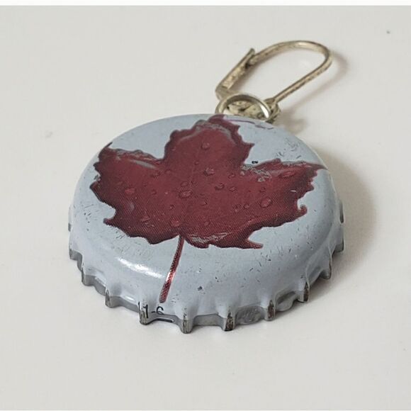 ARTISAN Maple Leaf Bottle Cap Leverback Earrings - Picture 2 of 4